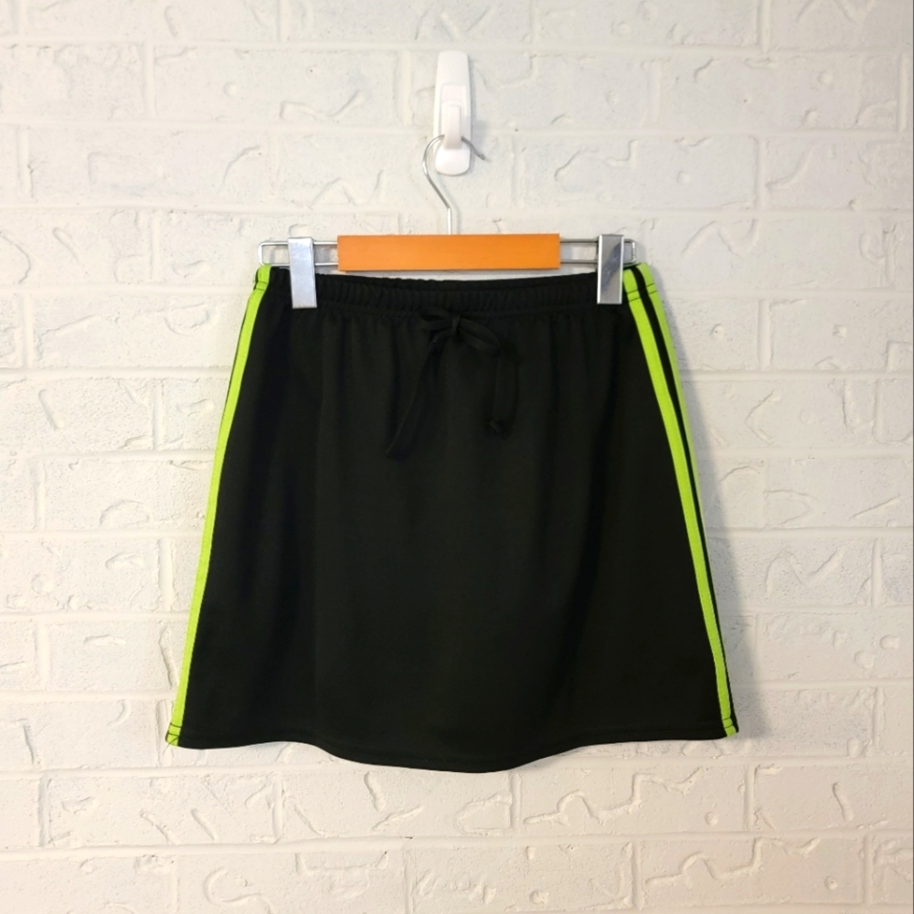 vintage y2k mini skirt adidas three stripes brat green black stretch skort